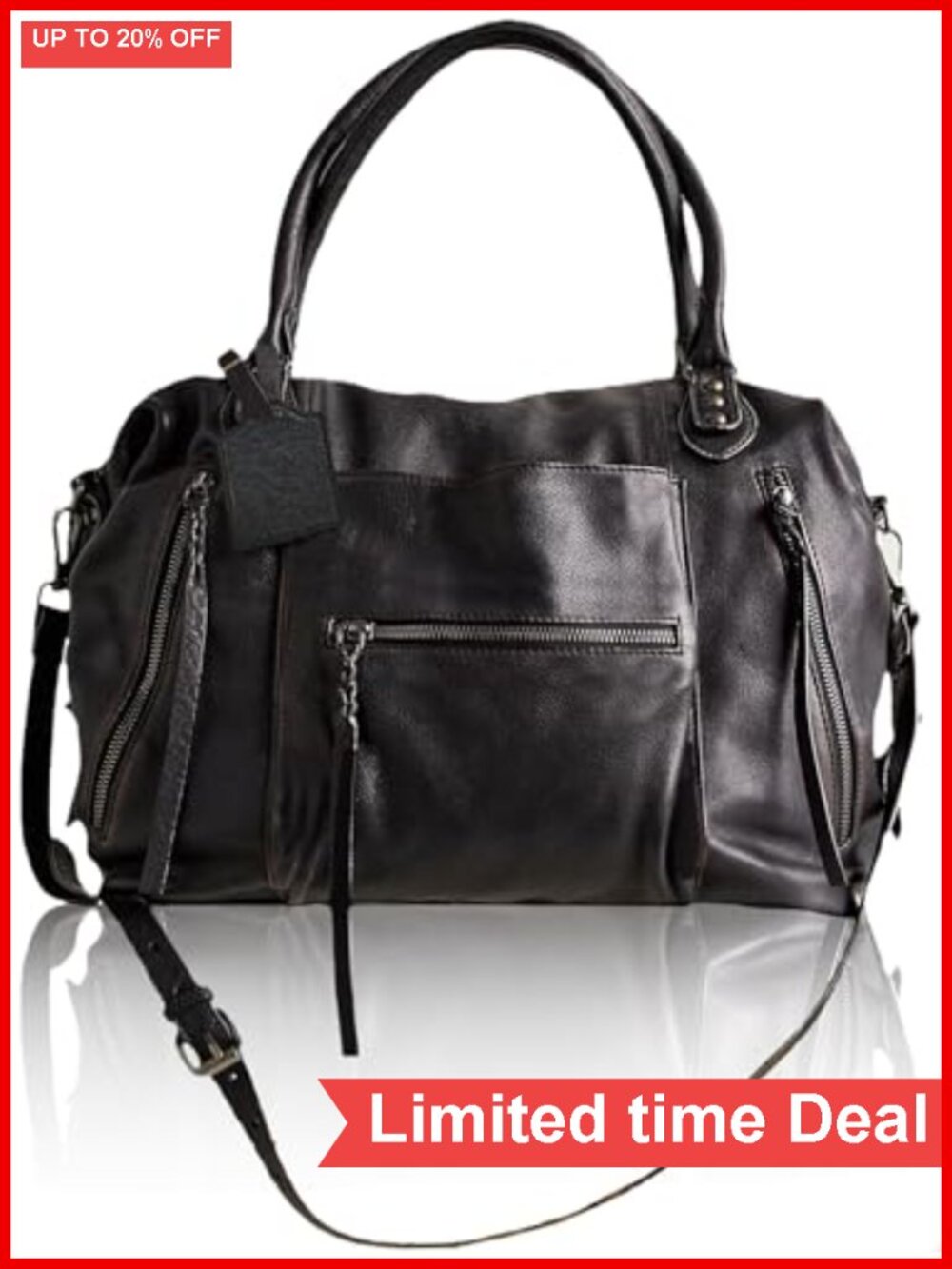 Women's Large Vegan Leather Hobo Tote Bag with Zipper, Adjustable Strap, 13"